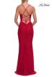 Picture of: Ruched Net Jersey Gown with Lace-Up Back and Drop Waist in Red, Style: 33638, Detail Picture 4