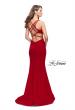 Picture of: Long Jersey Mermaid Dress with Deep V and Strappy Back in Red, Style: 25594, Detail Picture 5