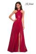 Picture of: Tone Tone Satin Dress with Wrap Around High Neckline in Red, Style: 27151, Detail Picture 5