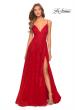 Picture of: Tulle Prom Dress with Floral Detail and Side Slit in Red, Style: 28985, Detail Picture 5