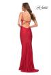 Picture of: Long Jersey Fitted Prom Dress with Front Ruching in Red, Style 29834, Detail Picture 5