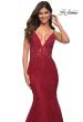 Picture of: Mermaid Lace Prom Dress with Sheer Jeweled Bodice in Red, Detail Picture 5