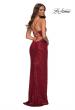 Picture of: Sequin Gown with Deep V Neckline and Lace Up Back in Red, Detail Picture 5