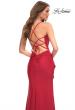 Picture of: Faux Wrap Jersey Dress with Slit and Strappy Back in Red, Detail Picture 5