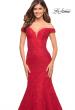Picture of: Mermaid Lace Off the Shoulder Gown with Sheer Back in Red, Style: 30564, Detail Picture 5