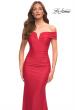 Picture of: Ruched Off the Shoulder Gown with V Neckline in Red, Detail Picture 5