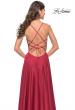 Picture of: A-Line Satin Gown with Deep V and Slit in Red, Style: 31533, Detail Picture 5