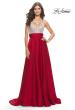 Picture of: Satin Gown with Sheer Rhinestone Bodice in Red, Style: 31592, Detail Picture 5
