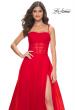 Picture of: A-line Square Neck Tulle Ballgown with Illusion Waist in Red, Style: 32017, Detail Picture 5
