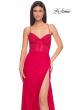 Picture of: Fitted Jersey Dress with Fishnet Rhinestone Illusion Bustier Top in Red, Style: 32230, Detail Picture 5