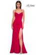 Picture of: Ruched Long Jersey Dress with Draped Rhinestone Neckline in Red , Style 32802, Detail Picture 5