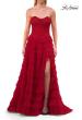 Picture of: Strapless Tiered Ruffle Gown with Pleated Bodice and Front Slit in Red, Style: 33202, Detail Picture 5