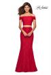 Picture of: Lace Two Piece Off the Shoulder Dress with Rhinestones in Red, Style: 27443, Detail Picture 6