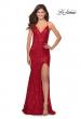 Picture of: Long Stretch Lace Prom Dress with Plunging Neckline in Red, Style: 28640, Detail Picture 6