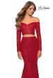 Picture of: Lace Sleeve Lace and Sequin Two Piece Prom Dress in Red, Style: 28666, Detail Picture 6