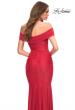 Picture of: Ruched Off the Shoulder Gown with V Neckline in Red, Detail Picture 6