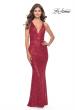 Picture of: Sequin Stretch Long Prom Dress with Banded Waist in Red, Style: 31409, Detail Picture 6