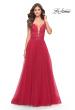 Picture of: A Line Tulle Gown with Lace Bodice and V Back in Red, Style: 31507, Detail Picture 6