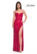 Picture of: Fishnet Rhinestone Prom Dress with Bustier Top and High Slit in Red, Style: 32210, Detail Picture 6