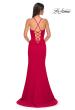 Picture of: Ruched Long Jersey Dress with Draped Rhinestone Neckline in Red , Style 32802, Detail Picture 6