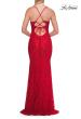 Picture of: Lace Fitted Gown with Crisscross Back and Rhinestones in Red, Style: 33514, Detail Picture 6