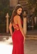 Picture of: Rhinestone Lace Gown with Crisscross Open Back in Red, Style: 33733, Detail Picture 6