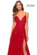 Picture of: Tulle Prom Dress with Floral Detail and Side Slit in Red, Style: 28985, Detail Picture 7