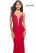 Picture of: Bedazzled Rhinestone Jersey Gown with Deep V Neckline in Red, Style: 31215, Detail Picture 7