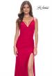 Picture of: Simple Jersey Gown with Deep V Neckline and Ruching in Red, Style: 32115, Detail Picture 7