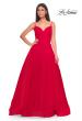 Picture of: Simple Tulle A-LIne Prom Dress with Ruched Illusion Bodice in Red, Style: 32130, Detail Picture 7