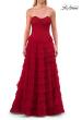 Picture of: Strapless Tiered Ruffle Gown with Pleated Bodice and Front Slit in Red, Style: 33202, Detail Picture 7