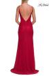 Picture of: Fitted Lace Gown with Plunging Neckline, Ruching, and High Slit in Red, Style: 33293, Detail Picture 7