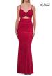 Picture of: Ruched Rhinestone Fitted Gown with Cutout Bodice and Lace-Up Back in Red, Style: 33338, Detail Picture 7
