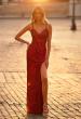 Picture of: Print Sequin Long Prom Dress with Lace Up Back in Red, Style: 31933, Main Picture