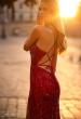 Picture of: Print Sequin Long Prom Dress with Lace Up Back in Red, Style: 31933, Detail Picture 1