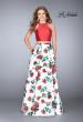 Picture of: Two Piece Mikado Dress with Floral Print Skirt in Red/Multi, Style: 24692, Main Picture