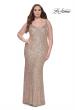 Picture of: Fitted Stretch Sequin Plus Size Dress with V Neck in Rose Gold, Style: 31163, Detail Picture 1