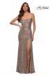 Picture of: Lace Up Back Sequin Gown with Flare Skirt in Rose Gold, Style 29741, Main Picture