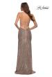 Picture of: Lace Up Back Sequin Gown with Flare Skirt in Rose Gold, Style 29741, Back Picture