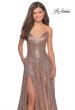 Picture of: Sequin A-line Prom Dress with Slit and Pockets in Rose Gold, Style: 28276, Detail Picture 1
