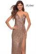 Picture of: Draped Slit Long Sequin Gown with Lace Up Back in Rose Gold, Detail Picture 1