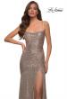 Picture of: Lace Up Back Sequin Gown with Flare Skirt in Rose Gold, Style 29741, Detail Picture 4