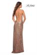 Picture of: Draped Slit Long Sequin Gown with Lace Up Back in Rose Gold, Detail Picture 5