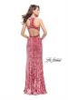 Picture of: Long Velvet Prom Dress with Crop Top and Leg Slit in Rose, Style: 25500, Detail Picture 5