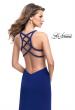 Picture of: Form Fitting Prom Dress with Metallic Straps and Slit in Royal Blue, Style: 26021, Back Picture