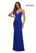 Picture of: Net Jersey Long Ruched Gown with Slit and Open Back in Royal Blue, Detail Picture 5