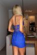 Picture of: Strapless Floral Corset Mini Dress in Royal Blue, Style 33935, Back Picture