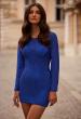 Picture of: Long Sleeve Rhinestone Fishnet Short Dress in Royal Blue, Style 32564, Detail Picture 1
