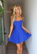 Picture of: Strapless Jacquard Lace-Up Mini Dress in Royal Blue, Style: 34157, Detail Picture 2