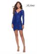 Picture of: Long Sleeve Sequin Dress with Ruching and Open Back in Royal Blue, Style: 30951, Detail Picture 7